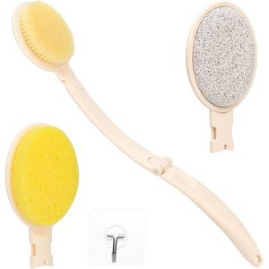 Allecto plus - Opvouwbare rugwasmachine voor de douche met lange handgreep, drie borstelhoofden en haak. Gemakkelijk in gebruik.