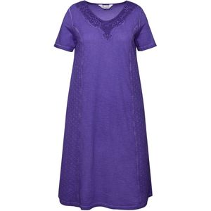 MIAMODA MIAMODA - Dames - Jersey jurk A-lijn cold dyed V-hals met opengewerkt borduursel - Purper - Maat 42