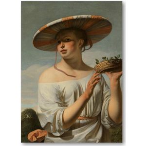 Meisje met een brede hoed - 50x70 Forex Staand - Caesar Boëtius van Everdingen - Meesterwerken