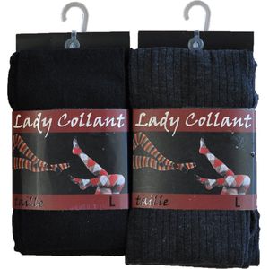 Dames collant 80% katoen- fantasie rib 112- 5 stuks- maat XL - assortiment kleuren