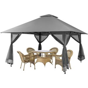 COSTWAY 4 x 4 m paviljoen, tuinpaviljoen met zijwanden van gaas, uv-bescherming 50+, pop-up vouwpaviljoen, in hoogte verstelbaar, incl. draagtas met wieltjes, voor tuin, terras, achtertuin (grijs)