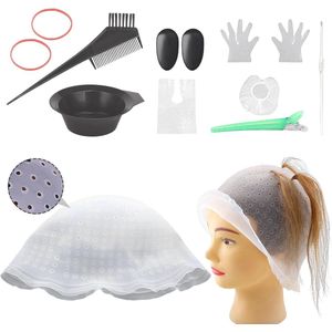 12-delige Haarverf Set - Haarverf Set met Haarcap - Reusable Haarcap met Voorgeperforeerde Gaten - Borstel - Kam - Haarkleurenschaal - Oorkappen - Haarspelden