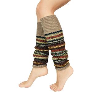 Beenwarmers voor dames, lange winter, beenwarmers, Boheemse stijl, gebreid, dikke beenwarmers, overknee, kousen, 1 of 2 paar, dansen, kous, gebreid, gehaakte sokken, legging, kerstkous - Kaki 1 paar