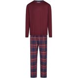 Phil & Co - Lange Heren Pyjama Set - Bordeaux Rood/Blauw - Flanellen Pyjamabroek