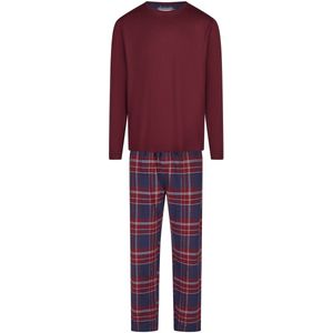 Phil & Co - Lange Heren Pyjama Set - Bordeaux Rood/Blauw - Flanellen Pyjamabroek