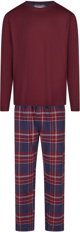 Phil & Co - Lange Heren Pyjama Set - Bordeaux Rood/Blauw - Flanellen Pyjamabroek