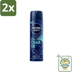 Nivea - Men - Deodorant - Spray - Ultra Charge - 150 ml - Voordeelverpakking - 2 stuks - Deodorant spray - Anti-transpirant
