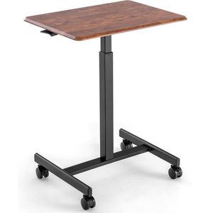 Mobiel staand bureau, laptoptafel met luchtdrukstang, in hoogte verstelbaar nachtkastje, computertafel met 4 wielen, staand bureau voor kantoor, woonkamer, tot 80 kg (bruin)