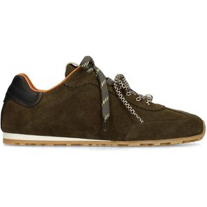 Manfield - Donkergroen - Suède Sneakers - Dubbele Vetersluiting