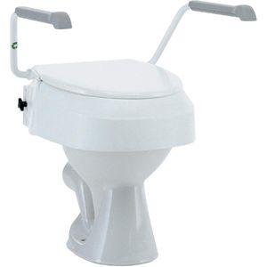Toiletverhoger met Armleuning - Voor Ouderen - 10 cm Hoog - WC Verhoger - Verhoogde Bril – Toiletframe - Met Deksel en Armleuningen – Toilet lift - Wit