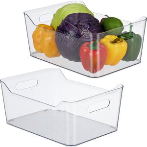 Relaxdays 2x koelkast organizer transparant - koelkast opbergbak fruit - koelkast bakje