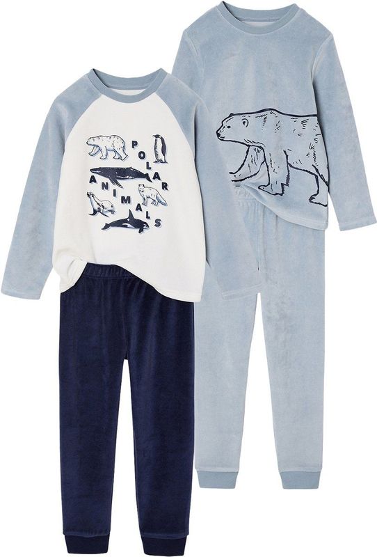 Vertbaudet Set van 2 jongenspyjama's fluweel/velours Pooldieren