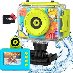 Kindercamera - Mini Digitale Camera voor Kinderen - Actiecamera - Waterdicht - Onderwatercamera - Helmcamera - Fietscamera - Buitenspeelgoed Cadeau voor Jongens Meisjes - Blauw