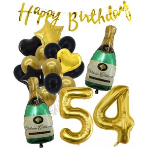 54 Jaar Verjaardag Cijferballon 54 - Feestpakket Snoes Ballonnen Pop The Bottles - Zwart Goud Groen Versiering