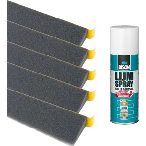Schuimstrook Zwart 60 mm 1 meter | Verpakt per 5 meter met Bison Lijmspray