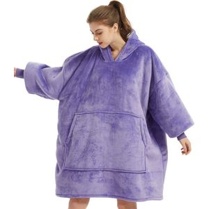 Fleece deken met mouwen en capuchon – Oversized hoodie – Fleece deken – Fleece TV deken – Plaid met mouwen – hoodie blanket - Warm & zacht – Fleece poncho - Knuffelen – paars - Badrock