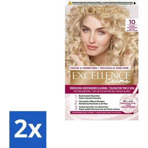 L'Oréal Excellence Crème Permanente Crèmekleuring 10 Extra Lichtblond - Voordeelverpakking - 2 stuks