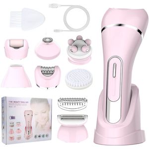 Epilator voor vrouwen - 7-in-1 epilator voor vrouwen - Lichaamsscheerapparaat - Bikinilijntrimmer - Gezichtsscheerapparaat - Eeltverwijderaar voor voeten - IPX7 waterdicht elektrisch scheerapparaat - Ideaal cadeau voor vrouwen - Roze