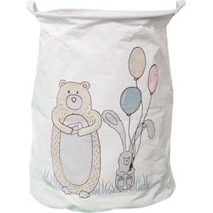 Speelgoedmand - Wasmand - Opberger - 35 x 45 cm - Wit met beer, konijn en balonnen