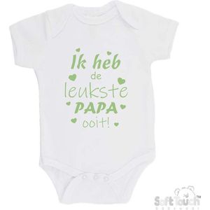 100% katoenen Romper ""Ik heb de leukste papa ooit!"" Vader Vaderdag Unisex Katoen Wit/sage green (saliegroen) 62/68