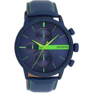 OOZOO Timepieces - Blauwe OOZOO horloge met blauwe leren band - C11228