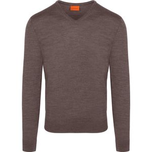 Suitable Merino Pullover V-Hals Taupe - Maat XL - Heren - Pullovers