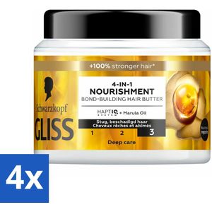 4 x Gliss - Haarmasker - 4in-1 Hair Butter - Voor Intensieve Herstelverzorging - 400 ml - Haar Masker - Haar Herstel - Droog Haar - Beschadigd Haar - Glans