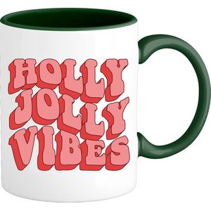 Holly Jolly Vibes - Foute Kersttrui Kerstcadeau - Dames / Heren / Unisex Kleding - Grappige Kerst Outfit - Mok - Bottle Groen