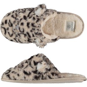 Apollo - Instap pantoffels dames - Grijs/Beige - Dierenprint - Maat 37/38 - Pantoffels dames - Sloffen dames - Pantoffels dames maat 37