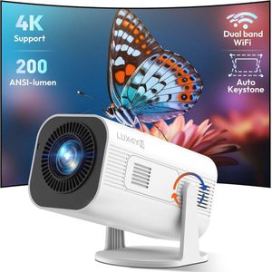 Draagbare Mini Smart Projector met WiFi en Bluetooth - 200 ANSI-lumen, 4K Ondersteuning, Automatische Keystone Correctie, 180° Draaibare Standaard