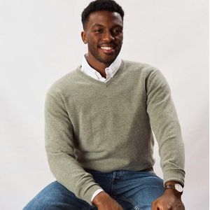 Osborne Knitwear Trui met V hals - Sweater heren in Lamswol - Pullover Heren - Orchard - S