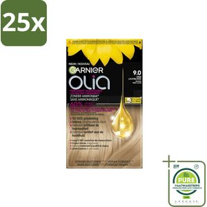 25 x Garnier - Olia 9 - Haarkleuring - Zeer Lichtblond - Zonder Ammoniak - Intense Langhoudende Kleur - Grootverpakking - Permanente Haarkleuring - Haarkleur - Olia - Garnier - Blond