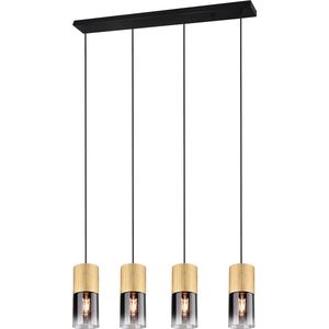 LED Hanglamp - Trion Roba - E27 Fitting - 4-lichts - Rechthoek - Mat Goud - Aluminium