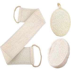 Badhanddoek-net sponges-badlaken-looofah Badkamerset van 3 stuks - Loofah Badscrub - Loofah Badhanddoek - Lange Strip Rug en Rug Exfoliërende Tool-80x8x3cm