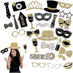 Grappige Fotocabine Rekwisieten voor Verjaardag Bruiloften Prom Disco Mardi Gras Feestbenodigdheden - Mix van Hoeden Lippenstift Stropdas Kronen (Gouden)