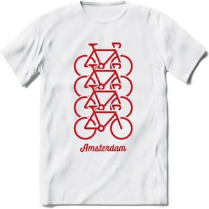 Amsterdam Fiets Stad T-Shirt | Souvenirs Holland Kleding | Dames / Heren / Unisex Koningsdag shirt | Grappig Nederland Fiets Land Cadeau | - Wit - S