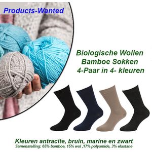 Biologische Wollen Bamboe Sokken 4-Paar in 4-Kleuren | Maat 46-47