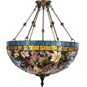 Lumilamp Hanglamp Tiffany Ø 70x75 cm Blauw Beige Metaal Libelle
