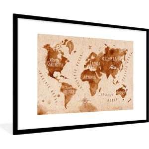 Fotolijst incl. Poster - Wereldkaart - Verf - Bruin - Vintage - 120x80 cm - Posterlijst