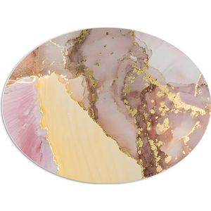 PVC Schuimplaat Ovaal - Print van Roze met Goudkleurig Marmer - 96x72 cm Foto op Ovaal (Met Ophangsysteem)