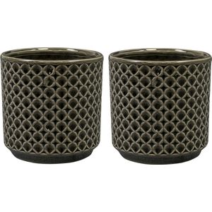 Ter Steege Plantenpot/bloempot Cairo - 2x - keramiek - antraciet - Oosters motief - D17 x H15 cm