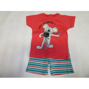 Wiplala - Jen & James - Zomer pyjama - Jongen -  Rood /groen - Muis - 3 jaar - 98