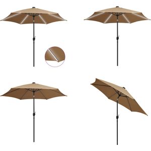 vidaXL Parasol met LED-verlichting en aluminium paal 300 cm taupe - Parasol - Parasols - Tuinparasol - Balkon Parasol