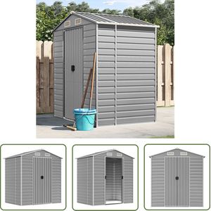 The Living Store Tuinschuur 191x130x198 cm gegalvaniseerd staal lichtgrijs - Metalen Tuinhuis - Tuinopslag - Buitenschuur - Garage - Houten Tuinhuis