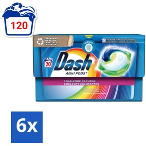 Dash - Stralende Kleuren - Wasmiddel Capsules - All-in-1 Pods - Gekleurde Was - 20 Wasbeurten - Voordeelverpakking - 6 stuks