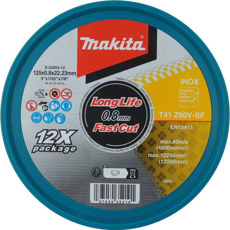 Makita - E-22953-12 - Doorslijpschijf - 125x0,8mm - RVS - 12st