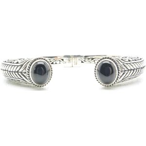 Beaddhism - Zilveren Bewerkte Armband - Bangle - Shiva 925 Onyx - 6 mm - Armbandmaat 18-19 cm
