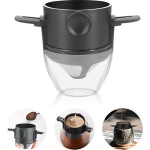 MOSEN Koffiefilter - Koffiefilterhouder - Rvs Koffiefilter - Herbruikbaar - Koffie Dripper - Papierloos Giet Over Koffiedruppelaar - Voor Handmatige Bereiding Van Permanente Koffie - Met bekerhouder - Voor Thuiskantoor, Reizen, Kamperen - 1 Stuk