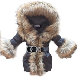 BamBella® Winterjas zwart - Maat 158 - Luxe Bontkraag jas Imitatiebont jas kind zwart kinderjas jasje met grote bontkraag