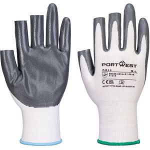Portwest Grip 13 Nitril 3 vingerloze Handschoen (Pk12) - Wit/grijs - XS